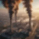 Aerial view of industrial smoke stacks contributing to air pollution
