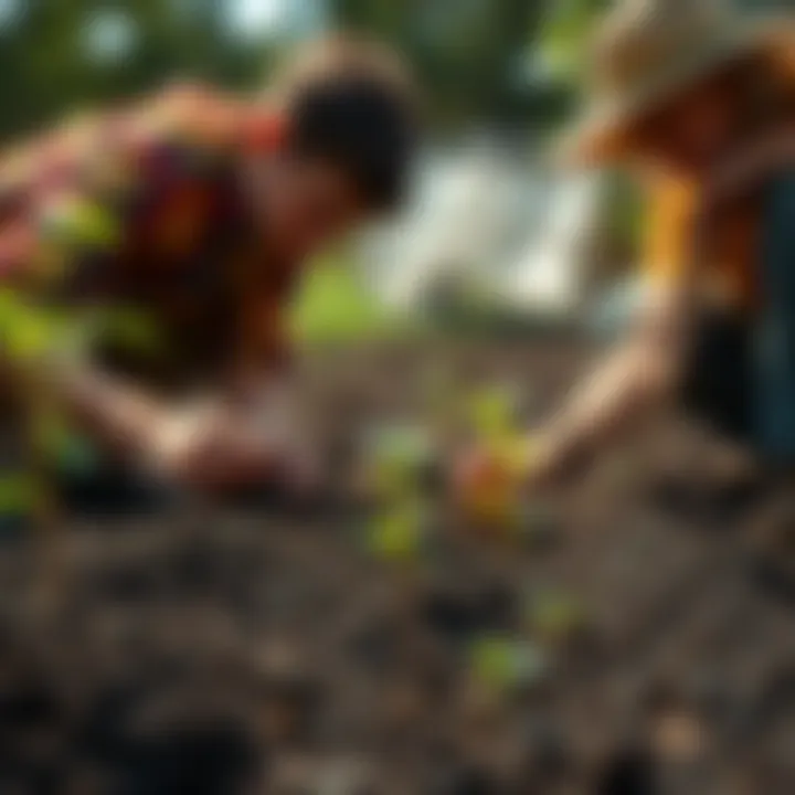 Amateur gardeners planting seeds in healthy soil