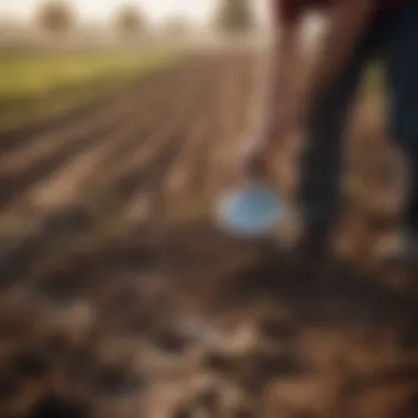 A farmer checking soil moisture levels in a field