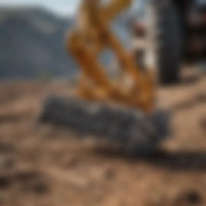 Close-up of a three point rock rake in action on agricultural land