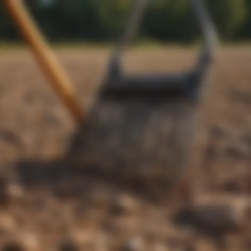Detailed view of a three point rock rake showcasing its tines and frame structure