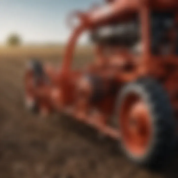 Detailed view of a three point rototiller showcasing its intricate design and components