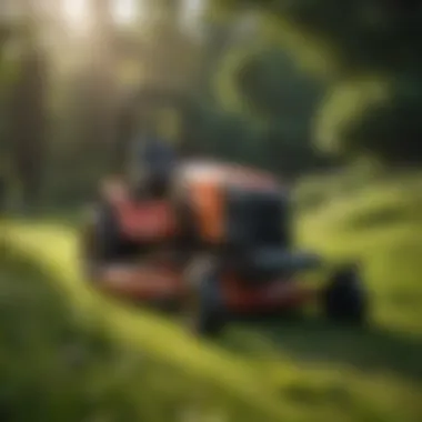 Lawn Mower Performance on Uneven Terrain Lawn mower operating on uneven terrain