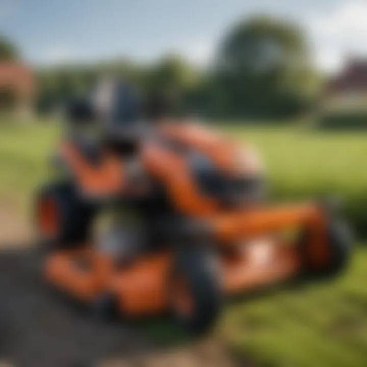 Close-up of advanced tracked lawnmower technology and controls