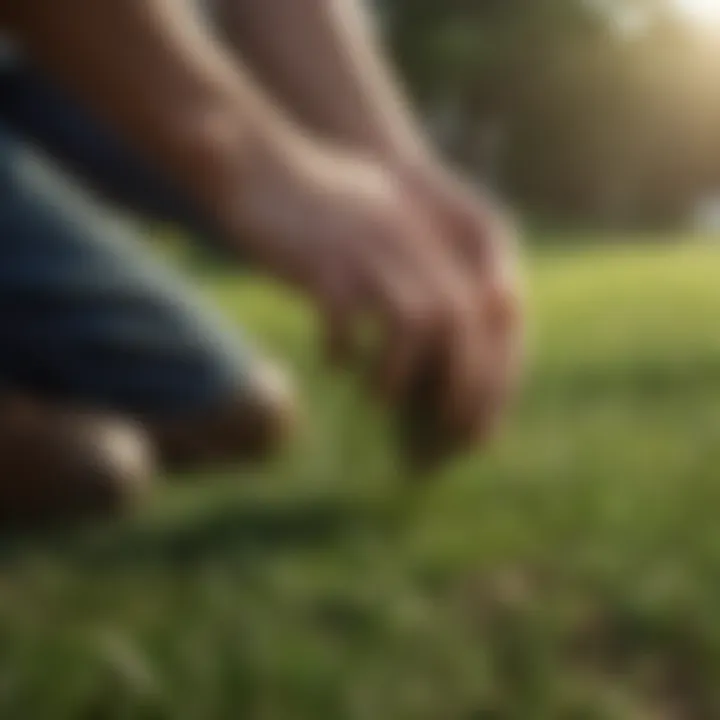 Garden enthusiast sowing Saint Augustine grass seed