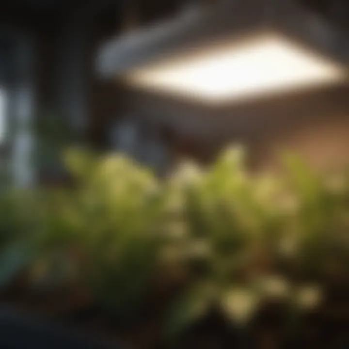 Close-up of Agrosun grow light with plants