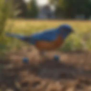 Bluebird as a Natural Pest Controller A close-up of bluebird feeding on pests near crops