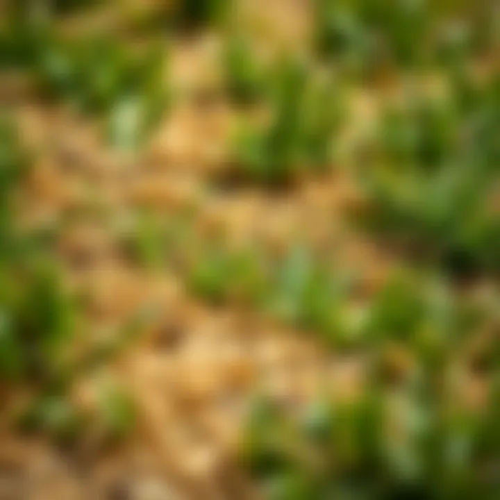 Close-up view of brown patches in fescue lawn