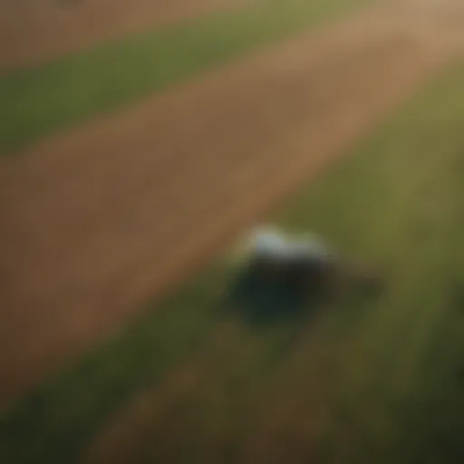 Aerial view of vast agricultural fields showcasing modern farming techniques contributing to greenhouse gases.