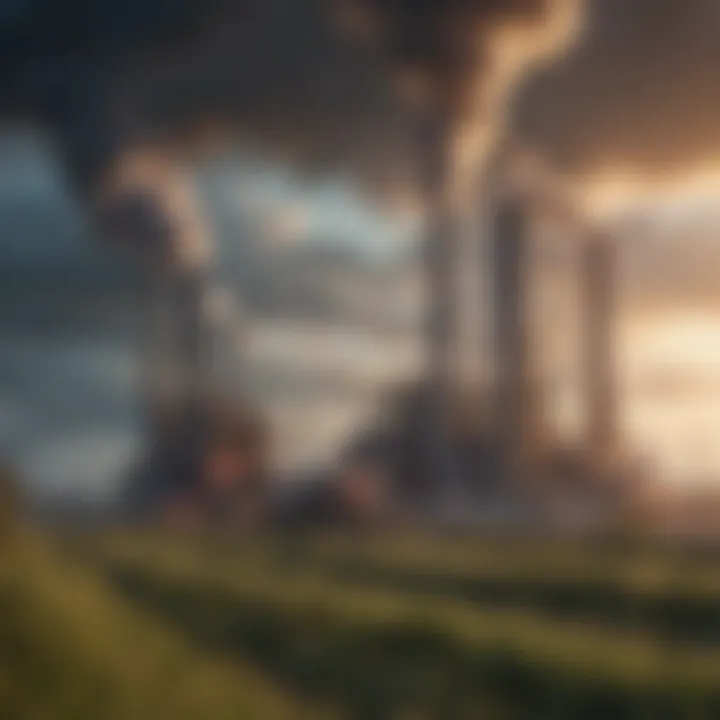 Industrial landscape with smokestacks and machinery, representing emissions from manufacturing processes.