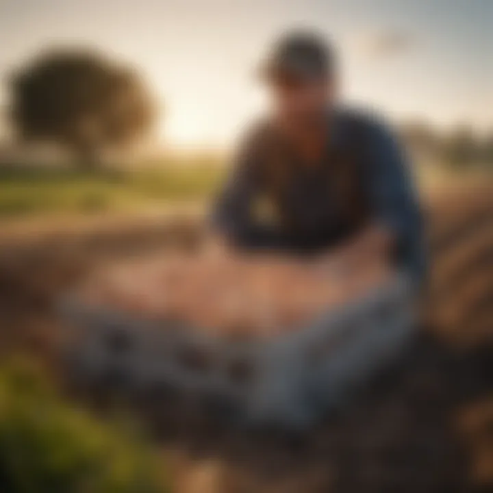 Small-scale farmer using economical egg crates in the field