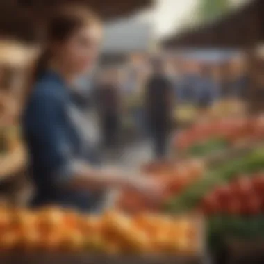 Consumer purchasing fresh agricultural products at a local market.