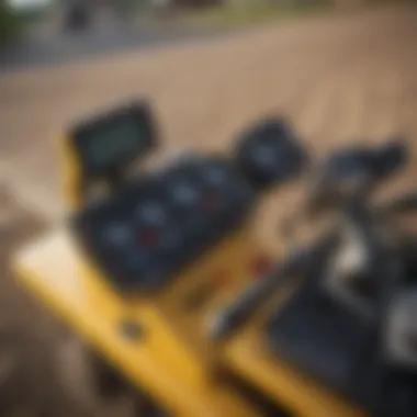 Close-up of road grader controls