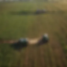 An aerial view of a diverse agricultural landscape showcasing various farming techniques.