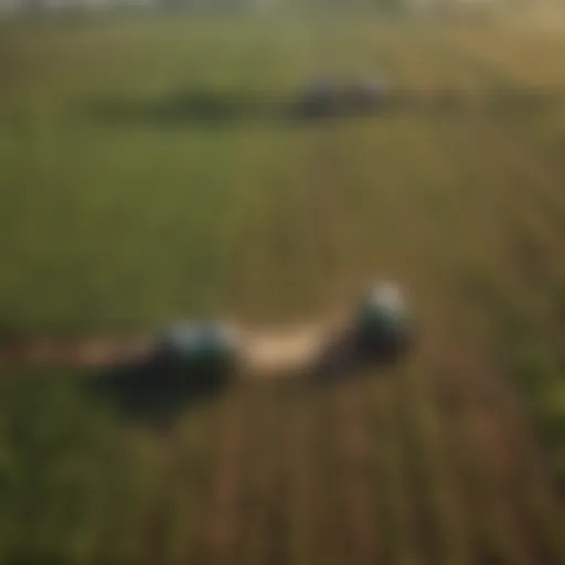 An aerial view of a diverse agricultural landscape showcasing various farming techniques.