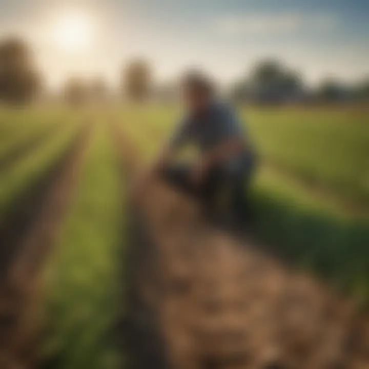 A farmer implementing sustainable farming practices with cover crops and crop rotation.