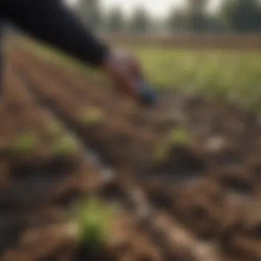 Soil Moisture Analysis in Drip Beds Agronomist analyzing soil moisture levels in a drip bed field