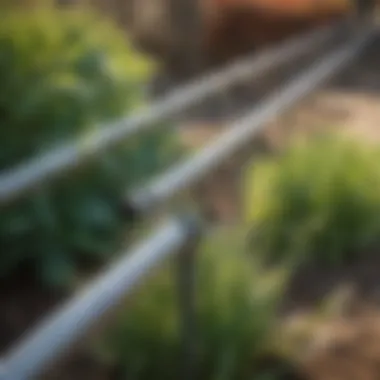 Close-up of Drip Irrigation Tubes Close-up of drip irrigation tubes efficiently watering plants in a garden