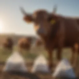 Cattle in a pasture with dust bags applied for health management