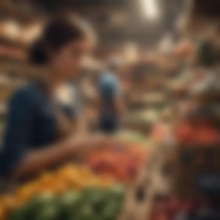 Consumers selecting Fairtrade products in a marketplace