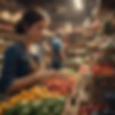 Conscious Consumer Choices Consumers selecting Fairtrade products in a marketplace
