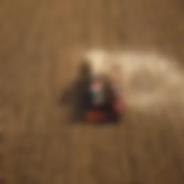 Agricultural Landscape with Harvest Tractors An aerial view of a vast agricultural landscape with various harvest tractors at work.