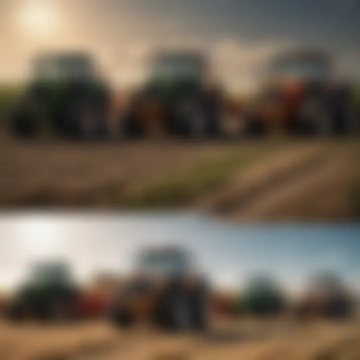 A comparison chart of different brands of harvest tractors and their specifications.