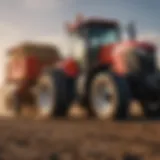 A close-up of a modern harvest tractor highlighting advanced technology and design features.