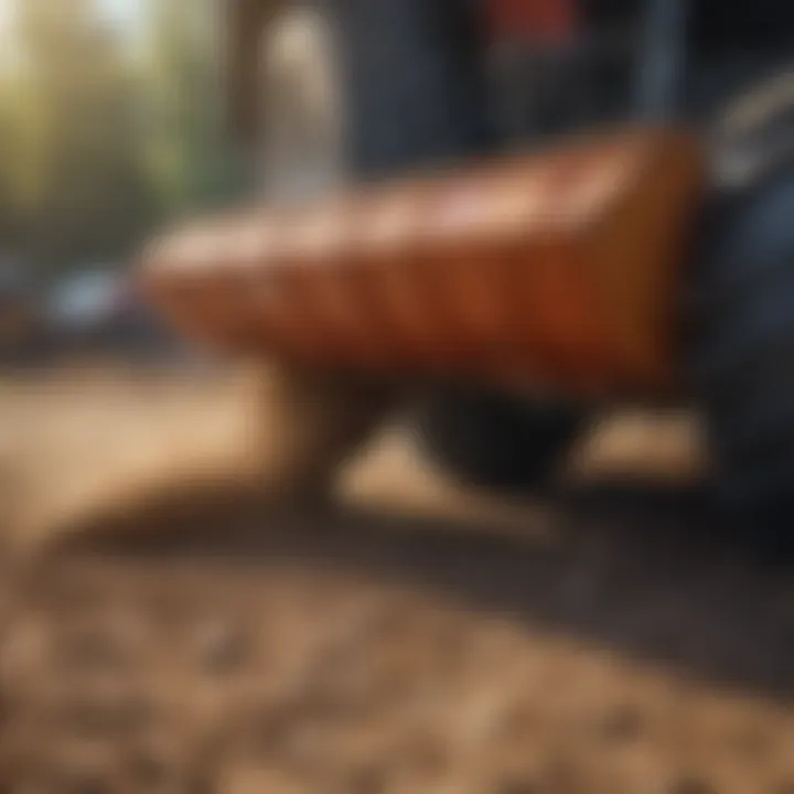 Close-up of seed spreader mechanics and features