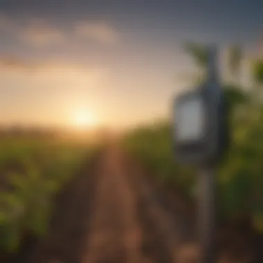 Agricultural field with crops monitored by thermometers