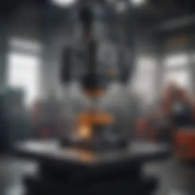 A hydraulic press operating in a modern manufacturing setting
