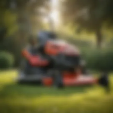 Lawn Mower with Bagger Attachment A lawn mower with a bagger attachment in action