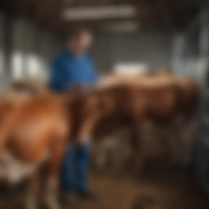 A veterinarian examining cattle to check for mineral deficiencies