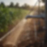 Close-up of drip irrigation system demonstrating water distribution