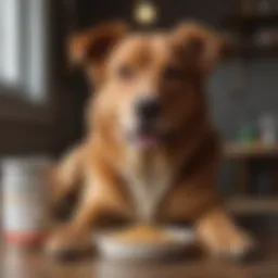 Illustration of a healthy dog with a bowl of prescription GI food.