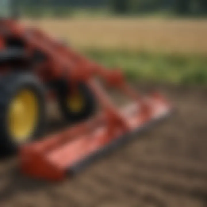 Close-up view of different types of rake attachments showcasing their designs.