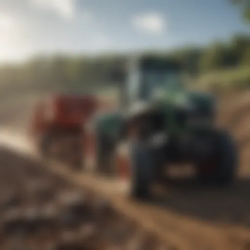 Tractor equipped with a rock removal attachment navigating a field