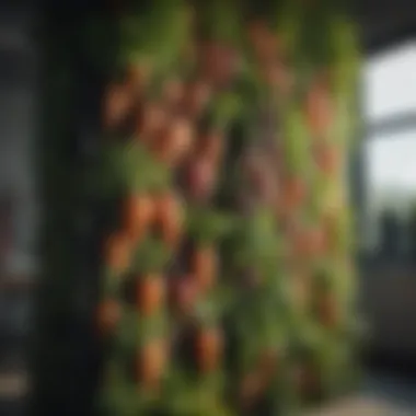 Innovative Vertical Gardening An innovative farming technique showcasing vertical gardening with root vegetables
