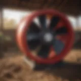 Sealed motor drum fan in an agricultural setting, showcasing air circulation