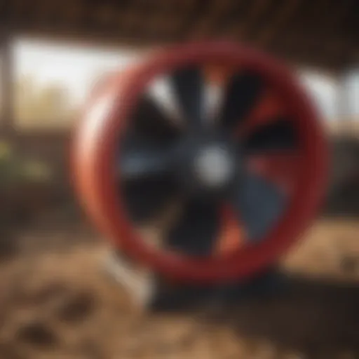 Sealed motor drum fan in an agricultural setting, showcasing air circulation