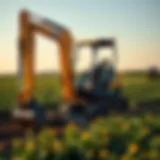 Compact excavator operating in an agricultural field