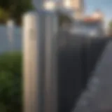 Close-up view of a stainless steel fence post showcasing its sleek finish.