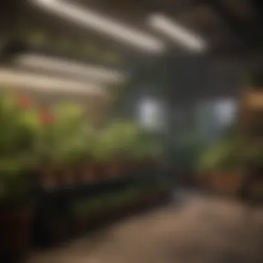 Indoor Garden with Optimal Grow Light Setup An indoor garden showcasing the effective use of grow lights
