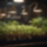 Different types of grow lights arranged aesthetically