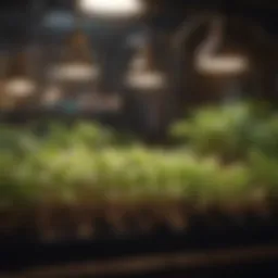 Different types of grow lights arranged aesthetically