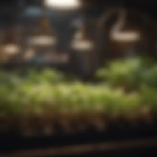 Different types of grow lights arranged aesthetically
