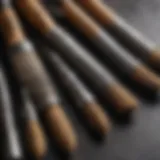 Close-up view of a variety of farrier brushes showcasing their unique bristle types.