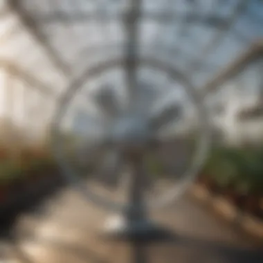 Galvanized fan in a greenhouse setting