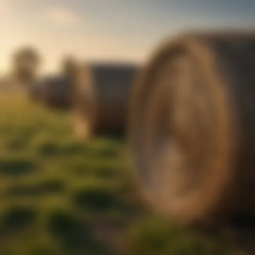 A variety of hay nets displayed in a lush field