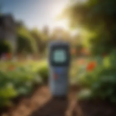 pH Meter in Action in a Vibrant Garden Illustration of pH meter in garden setting